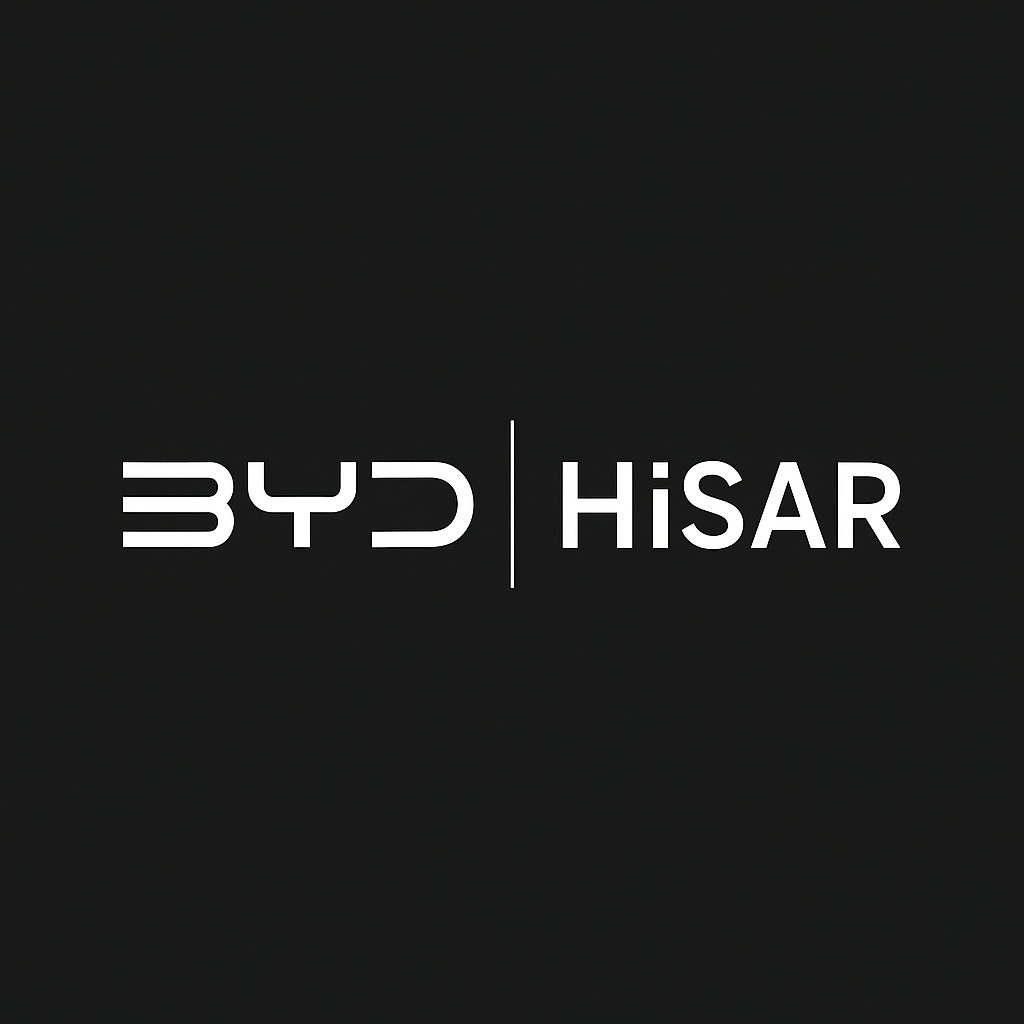 BYD HiSAR - Afyonkarahisar | Güvenilir Araç Satış ve Hizmet Noktası BYD HiSAR Afyonkarahisar bayisinin logosu. BYD markası ve HiSAR bayisi arasındaki ayrımı vurgulayan modern ve şık bir tasarım